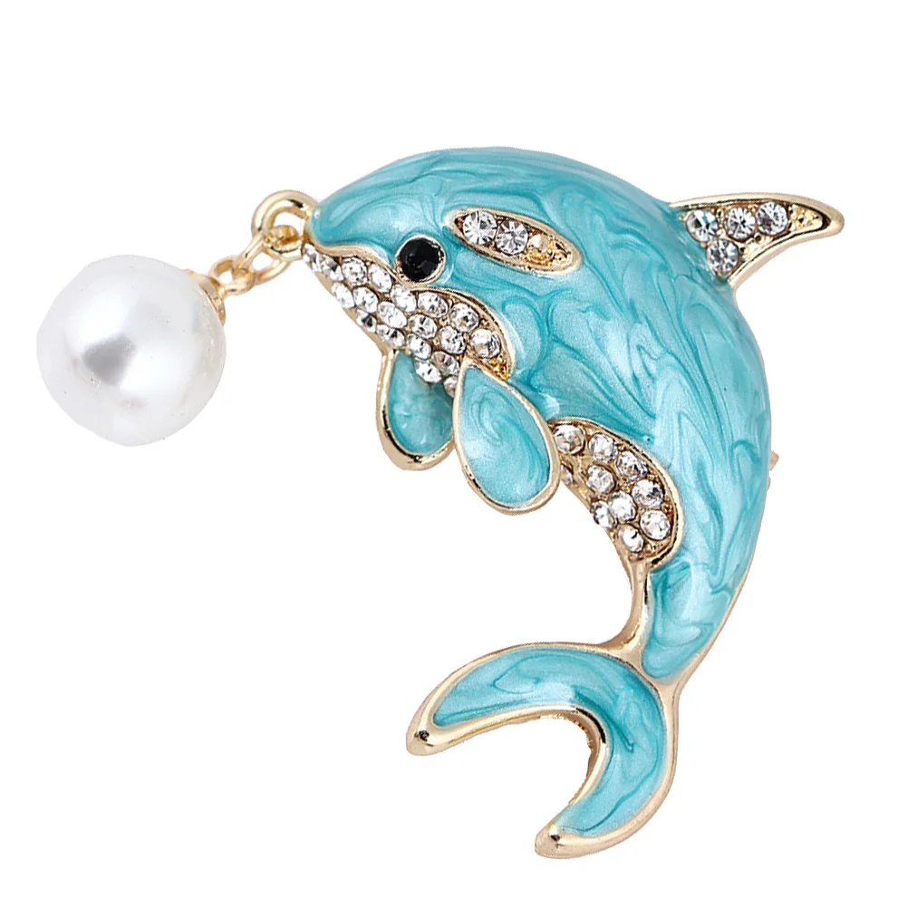 

1Pc Creative Dolphin Design Brooch Adorable Dolphin Shape Brooch (Blue)