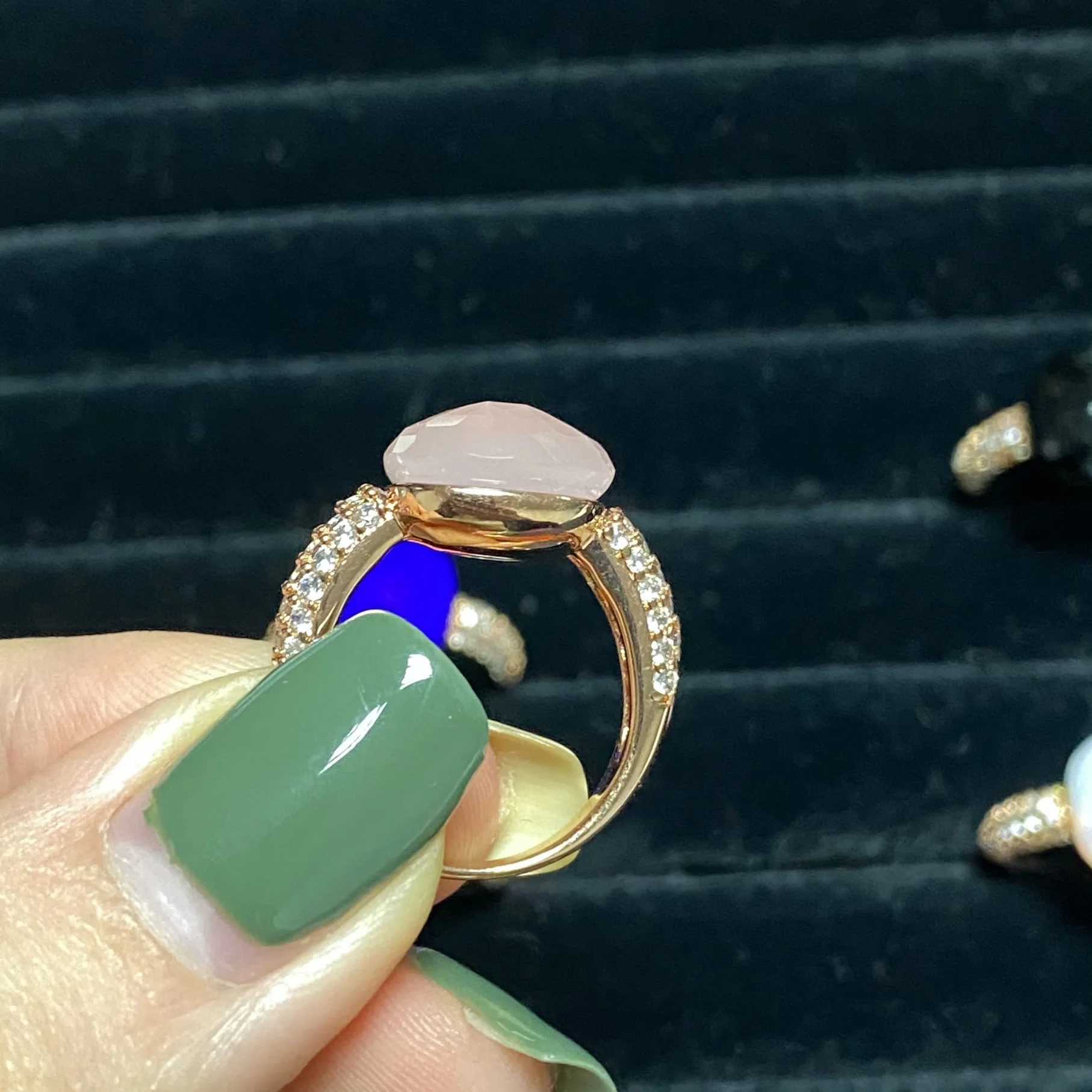 12.6x6mm Nudo Ring Candy Style Ring Zircon Flat Natural Pink Crystal Ring For Women Wedding Party Fashion Jewelry Gift