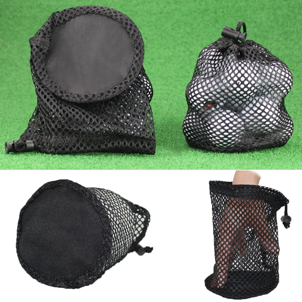 1Pcs Black Nylon Golf Ball Bag Pouch Golf Table Tennis 16 Balls Carrying Holder Drawstring Closure 17x12cm