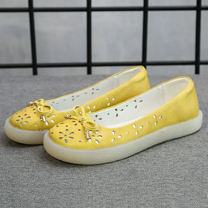 

Hollow Out Ballet Shoes Women's Summer Breathable Loafers Yellow Flats Moccasin Woman Shallow Slip On Shoes Ladies Mocasines