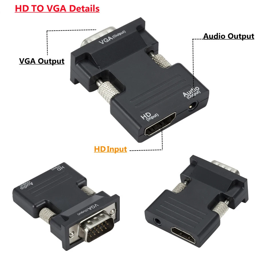 Адаптер HDMI-совместимый с VGA преобразователь Full HD 1080P HDMI в адаптер для ПК ноутбука
