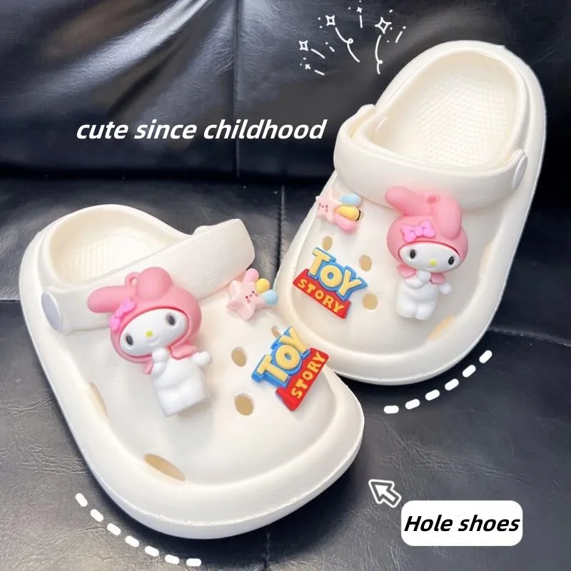 

Сандалии Kawaii Sanriod в стиле аниме Kitty My Melody Cinnamoroll, детские тапочки, дышащие пляжные сандалии с дырками, Нескользящие