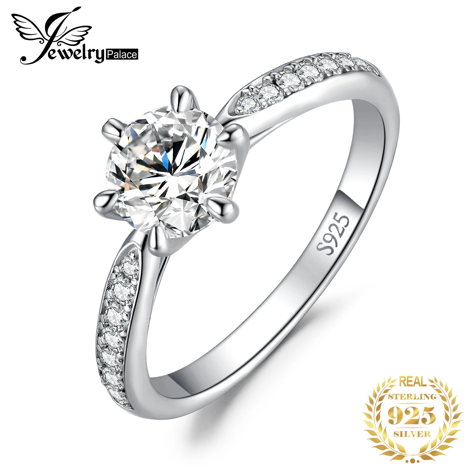 

JewelryPalace Moissanite D Color 1ct 1.5ct 2ct 3ct Round S925 Sterling Silver Wedding Engagement Ring for Women