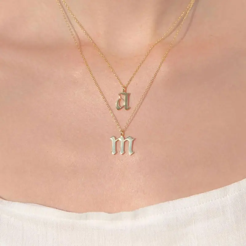 

Old English Letters Necklaces For Women Initial Letter A-Z with Snake Chain Necklace Stainless Steel Gold Color Choker Jewelry