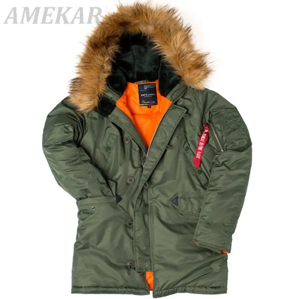 2022 Winter N3B Puffer Jacket Men Long Canada Coat Military Fur Hood Warm Trench Camouflage Tactical Bomber Army Korean Parka