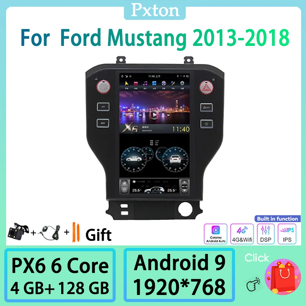 

Pxton Android Tesla Screen Car Radio Stereo Multimedia Player For Ford Mustang 2013-2018 Carplay Android Auto PX6 128G DSP WIFI