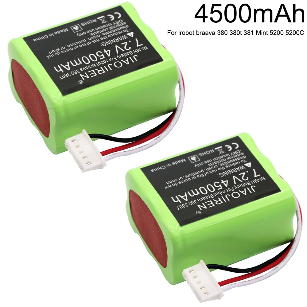 Перезаряжаемая Ni-MH батарея 7,2 В 4500 мАч для iRobot Braava 380T, 380, 390T и Mint 5200, 5200B, 5200C 7,2 V