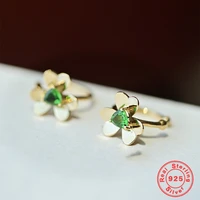 925 sterling silver clover ear bone without pierced clip earrings for women simple 14k gold plated green zircon fashion jewelry