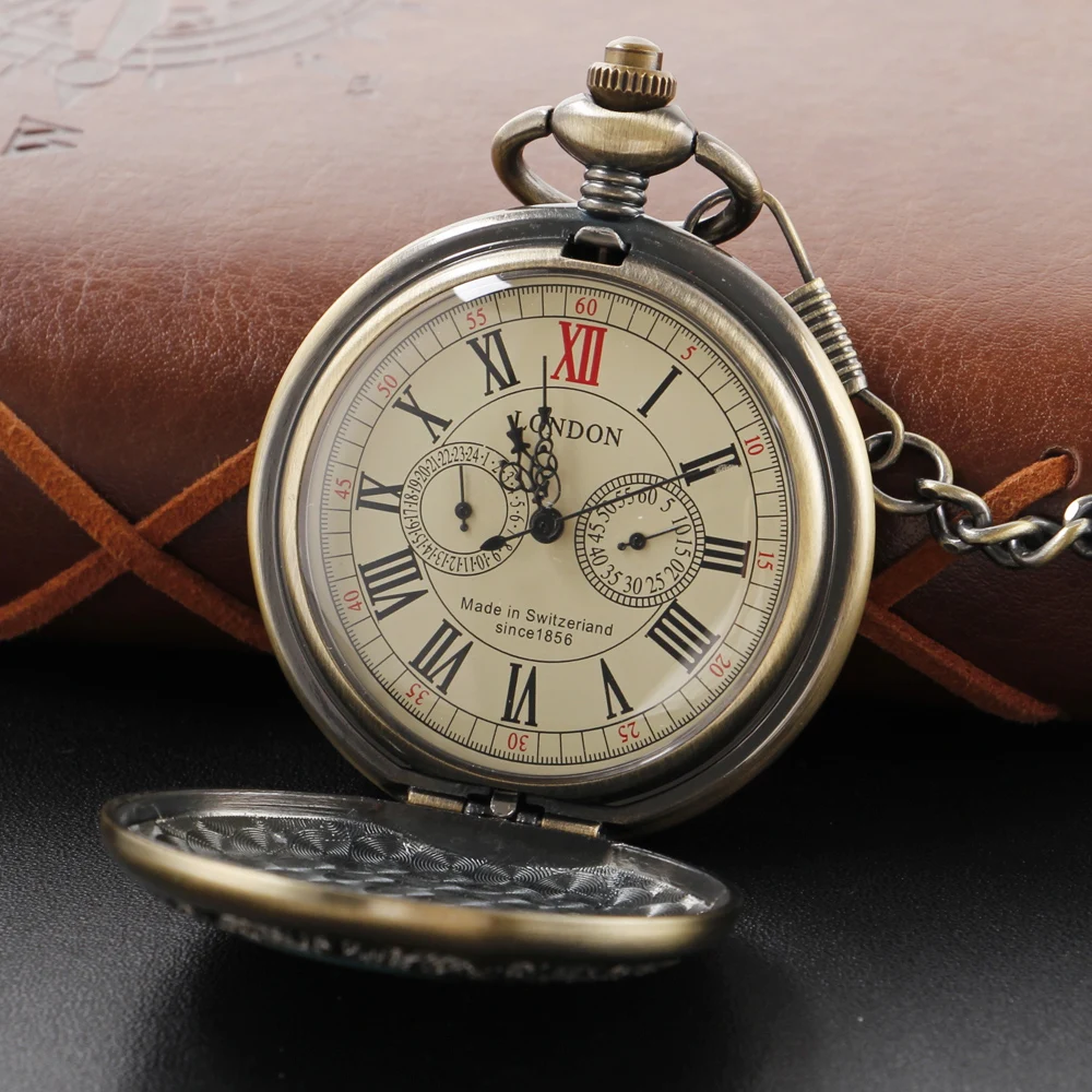 Antique Reindeer Hunter Series Manual Stringed Mechanical Pocket Watch Men's Necklace Pendant Clock Vintage Gentleman Gift