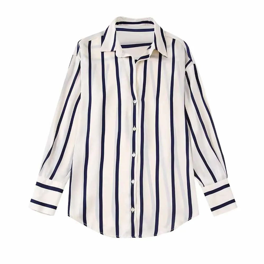 

Блузка Женская атласная в полоску, с длинным рукавом, Осень-зима