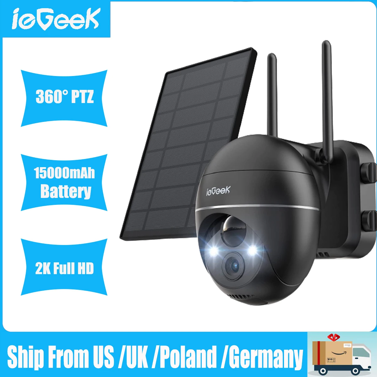 

ieGeek 15000mAh Solar Battery Security Camera Outdoor Wireless 2K Color Night Vision WiFi Home PTZ CCTV Camera System