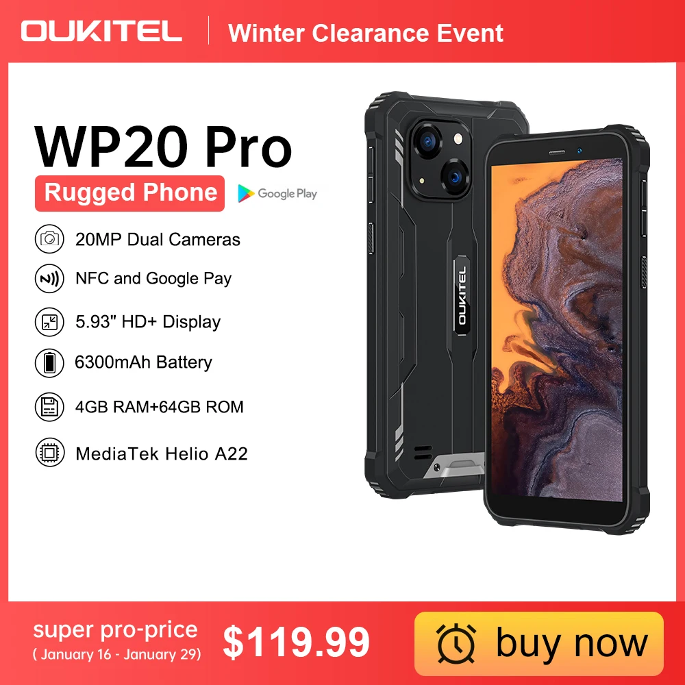 Смартфон Oukitel WP20 Pro защищенный, экран 5,93 дюйма, 4 Гб + 64 ГБ, 6300 мАч