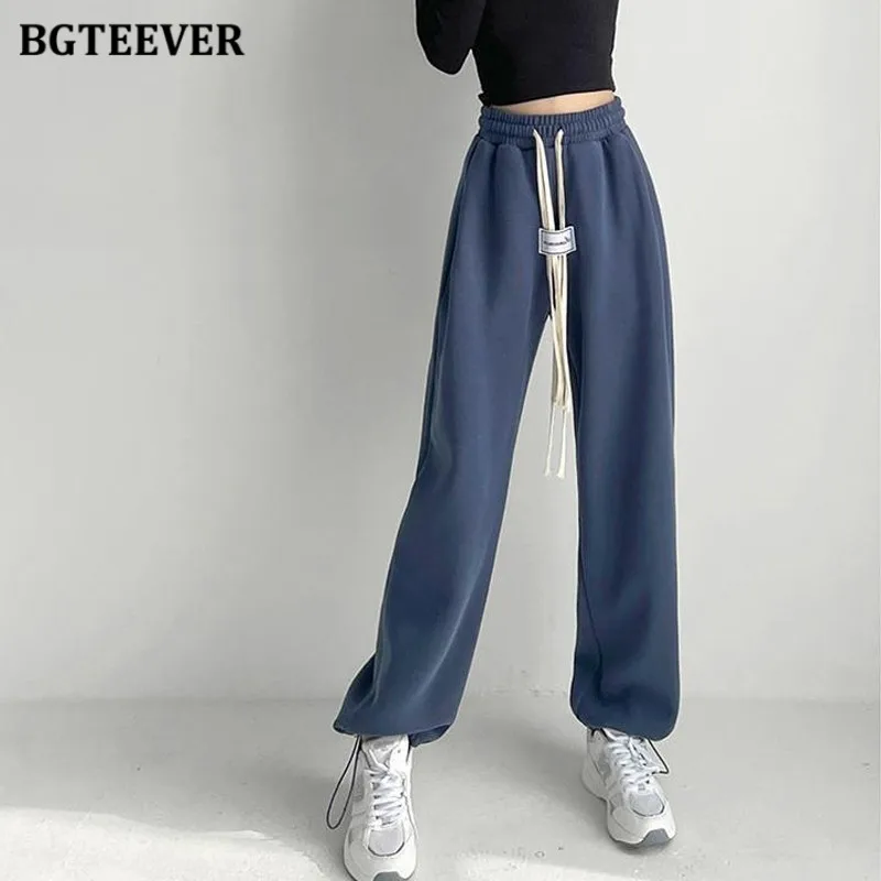 

Стильные широкие брюки BGTEEVER с эластичным поясом на шнуровке, женские спортивные брюки на шнуровке для женщин, свободные осенние женские брюки