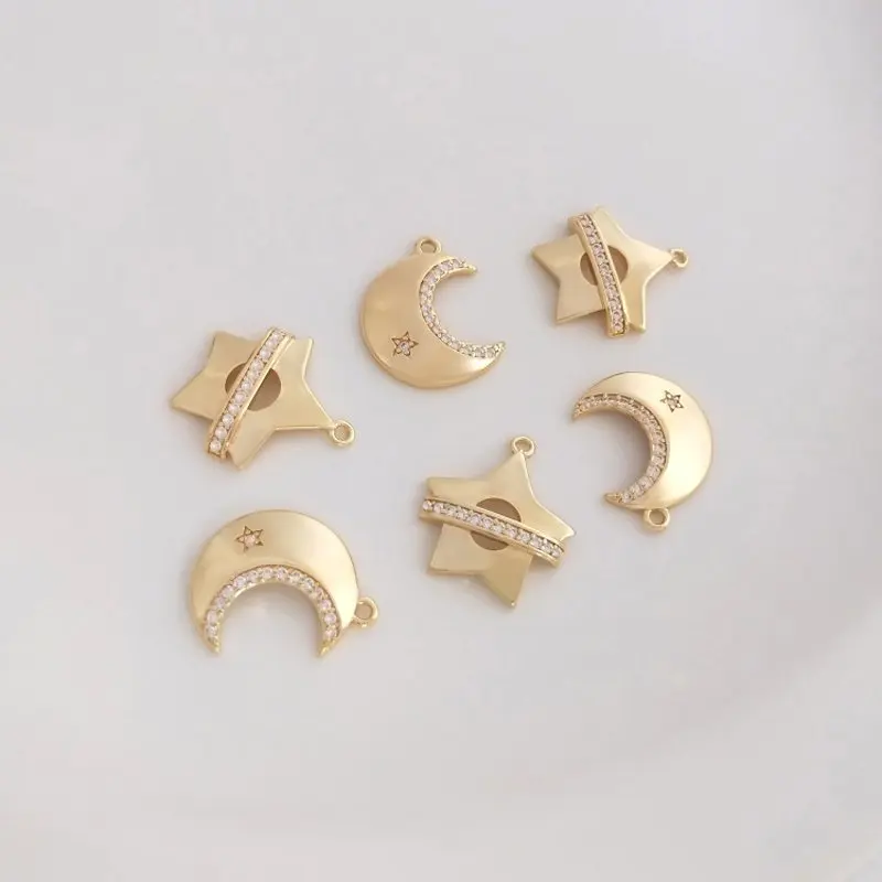 

4PCS 14k Gold Plated Star Moon Pendant with Zircon Charms for Jewelry Making DIY Supplies Handmade Brass Accessories Charms