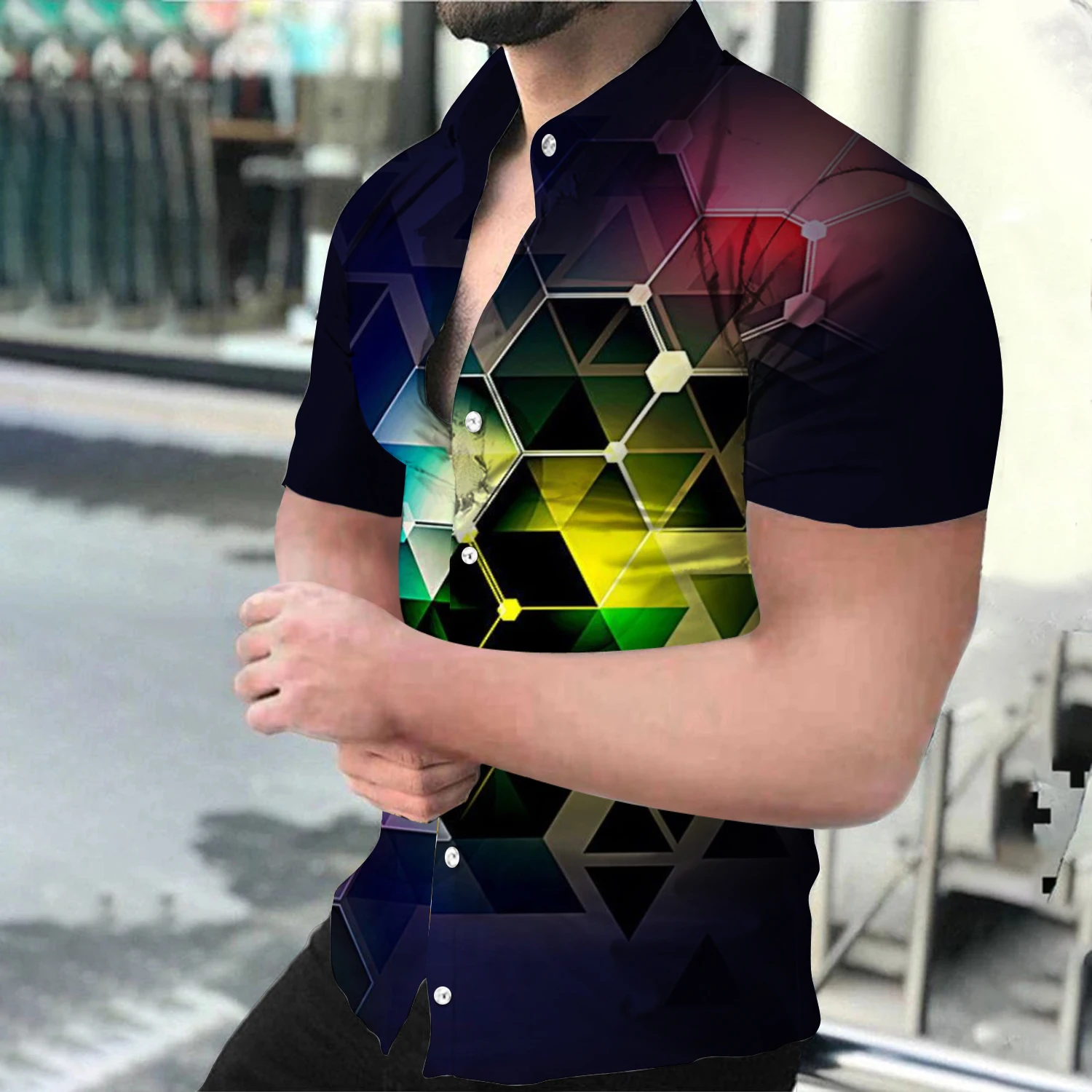 

Summer Fashion Slim Fit Button Short Sleeve Shirts Men Casual Sportswear Dress Shirt Male Hipster Shirts Tops Fitness Clothing