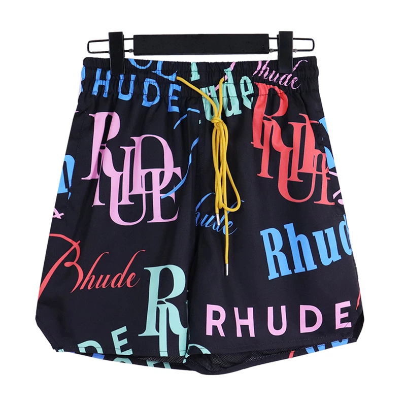 

Y2k Rhude Full Print Shorts Men Women Top Quality Jogger Streetwear Inside Mesh Beach Drawstring Shorts