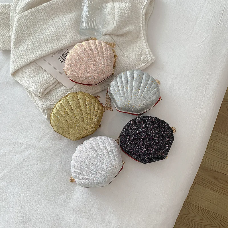 

Women Summer Bag Small Sequins Shell Shape Chain Bag Ladies Fashion Sequine Samll Shoulder Bag Girls' Cute Crossbody Bag