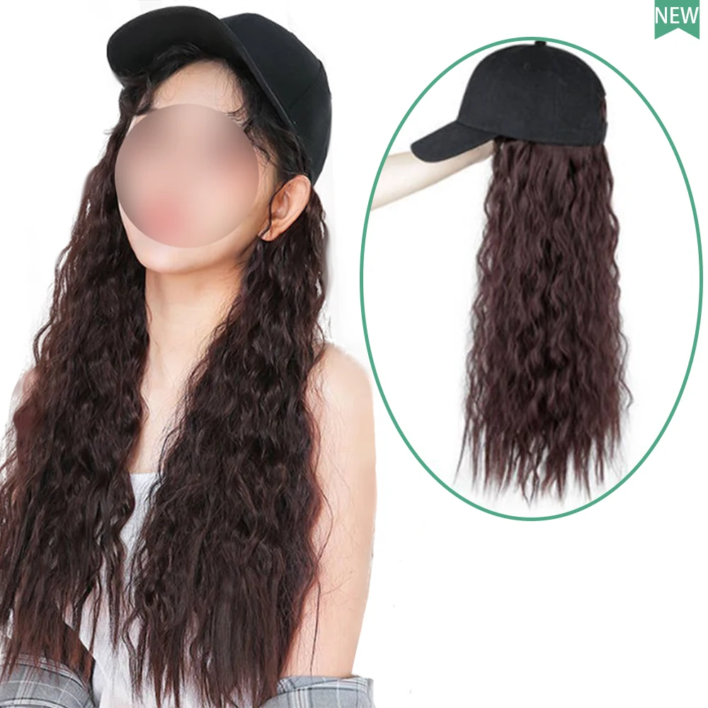 Long Synthetic Baseball Cap Hair Extension Hat Wig Bob Hair Adjustable for Girls   Lolita Female Curly headband Toupee Woman