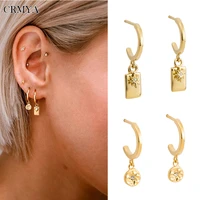 crmya gold silver plated drop earrings for women piercing cz zircon square round dangle earrings 2022 women jewelry wholesale