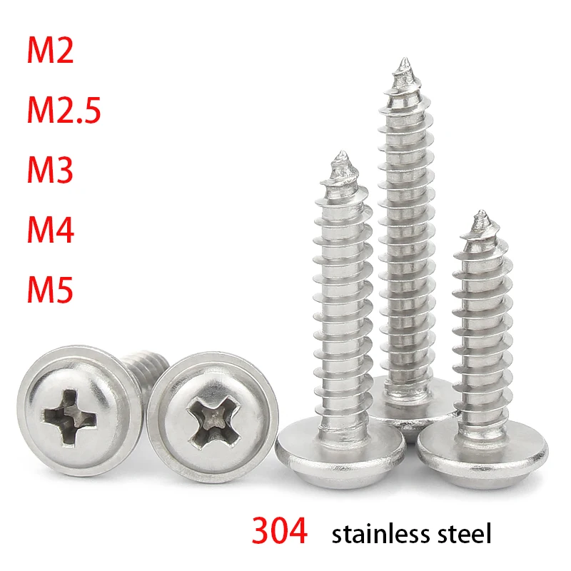 

M2 M2.5 M3 M4 M5 Cross Round Head with Washer Self Tapping Screw 304 Stainless Steel Wood Screws