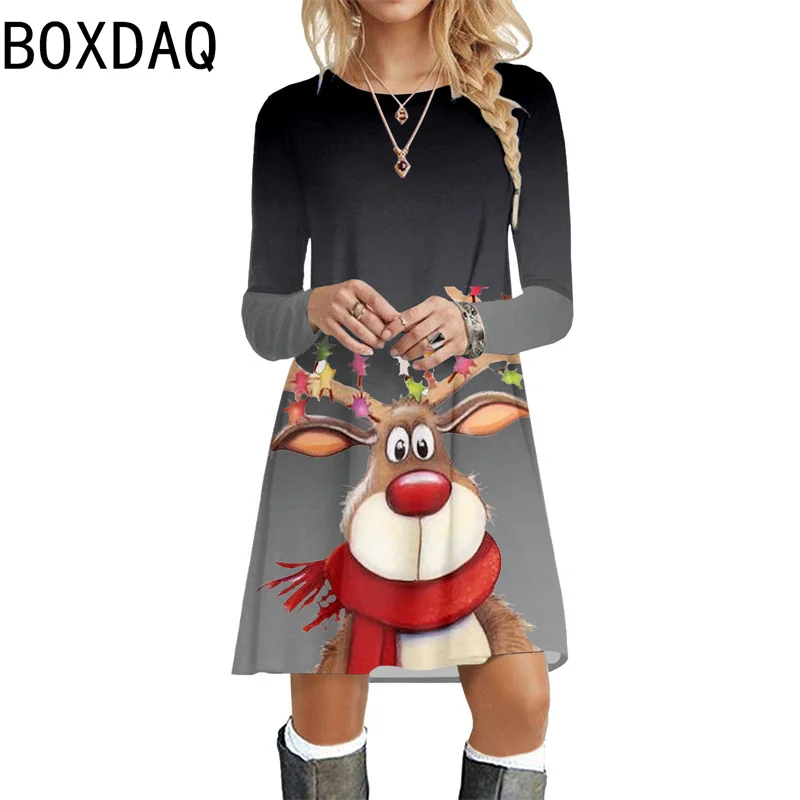 Женское платье с длинным рукавом и круглым вырезом трапециевидного силуэта