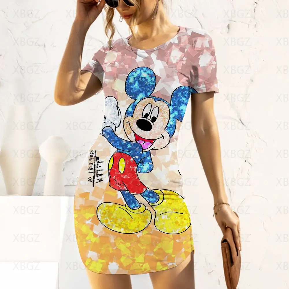 Y2k Mikey Mouse Dresses Sexy Women 2022 Evening Slim Fit Women's Dress Party Tight Chic Elegant Woman Minnie Summer Print Disney