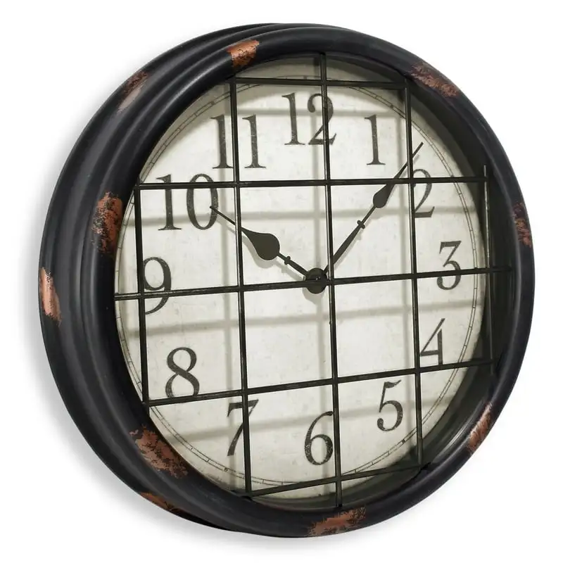 

inch Industrial Cage Analog QA Wall Clock with Black and Bronze Finish д часы на стену Battery powered clock Wall cl