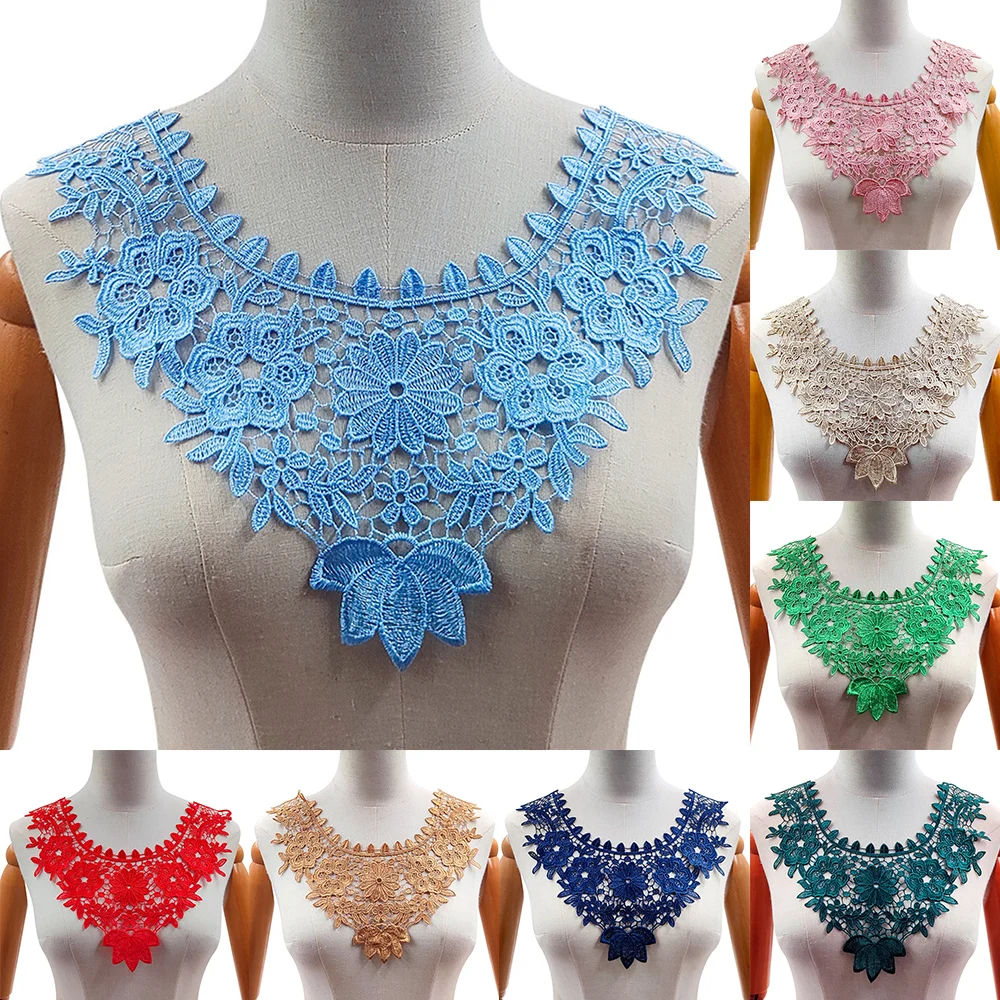 

Hollow Embroidered Fake Collar Women Lace Flower Applique Neckline Neckband False Collar Solid Collarband Costume Accessories
