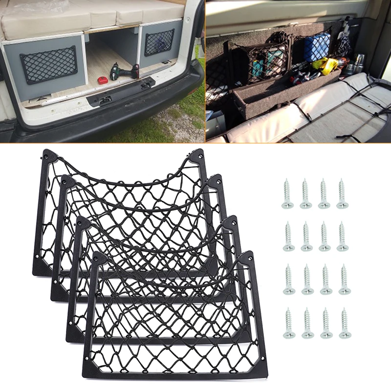 

4PCS Car Storage Net Rear Trunk Organizer Elastic String Nets Auto Seat Back Bag Cargo Mesh For Caravan Bus Camping Vehicle