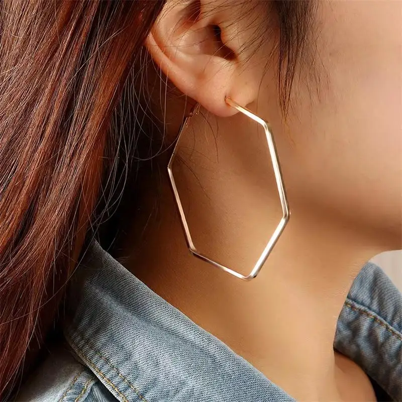 

Personality Exaggerated Hexagonal Dangle Earrings For Women Girls Fashion Atmosphere Geometric Drop Earrings Female Jewery Gift