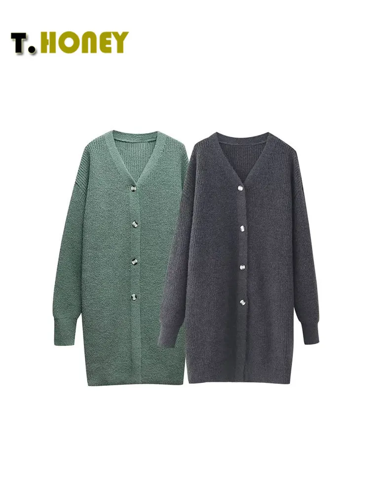 

Женский однобортный трикотажный кардиган TELLHONEY, повседневный базовый свитер с длинным рукавом и V-образным вырезом, наряды