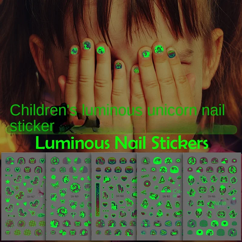 

Children's Luminous Manicure Stickers Waterproof Cartoon Unicorn Cute Environmental Protection Safe No Smell Nail Sticker Craft