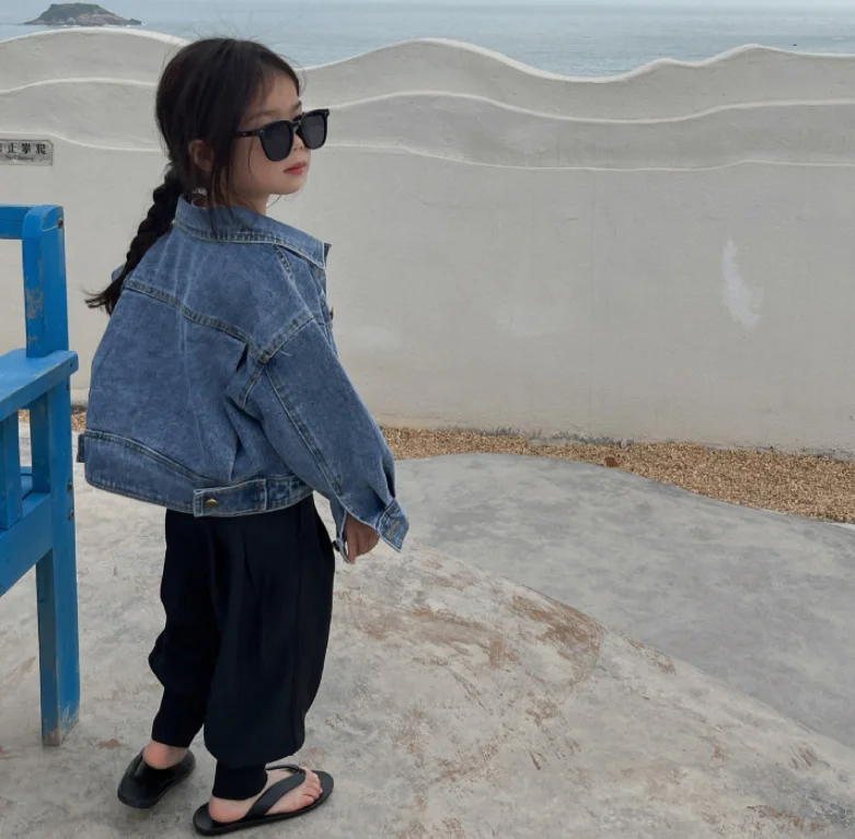 

Full Boys Denim Girls Jacket Coat Spring Years Korean Kids 2-8 Sleeve Fashion 2023