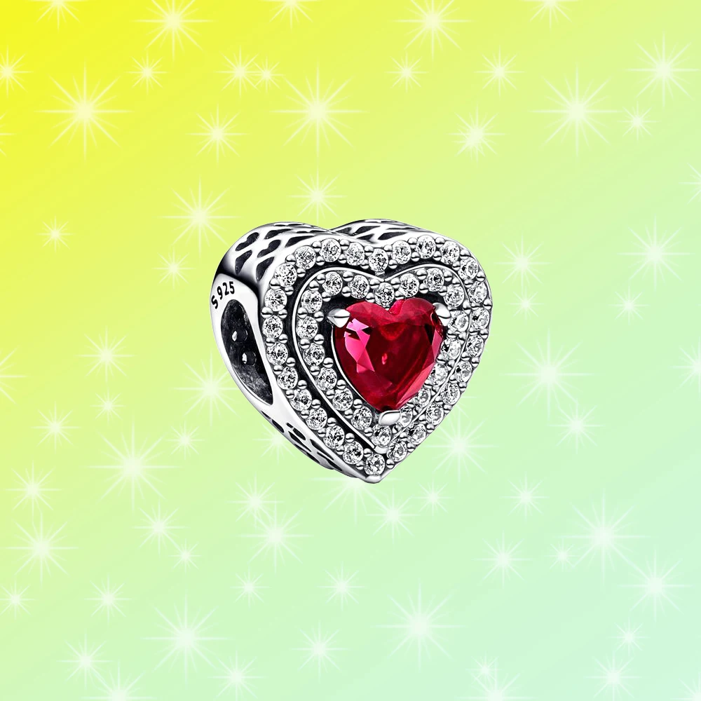 

925 Silver Layers Of Glittering Red Hearts Pendant Fit For Pandora Romantic Feast Party Making Girls Jewelry Gift