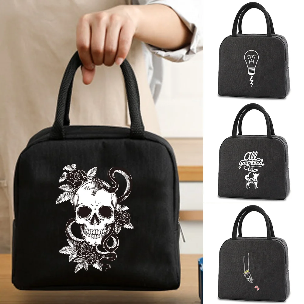 

Cooler Bags White Picture Print Zipper Thermal Lunch Bag for Women Portable Fridge Bag 2022 Lunch Box Food Bags for Kids Handbag