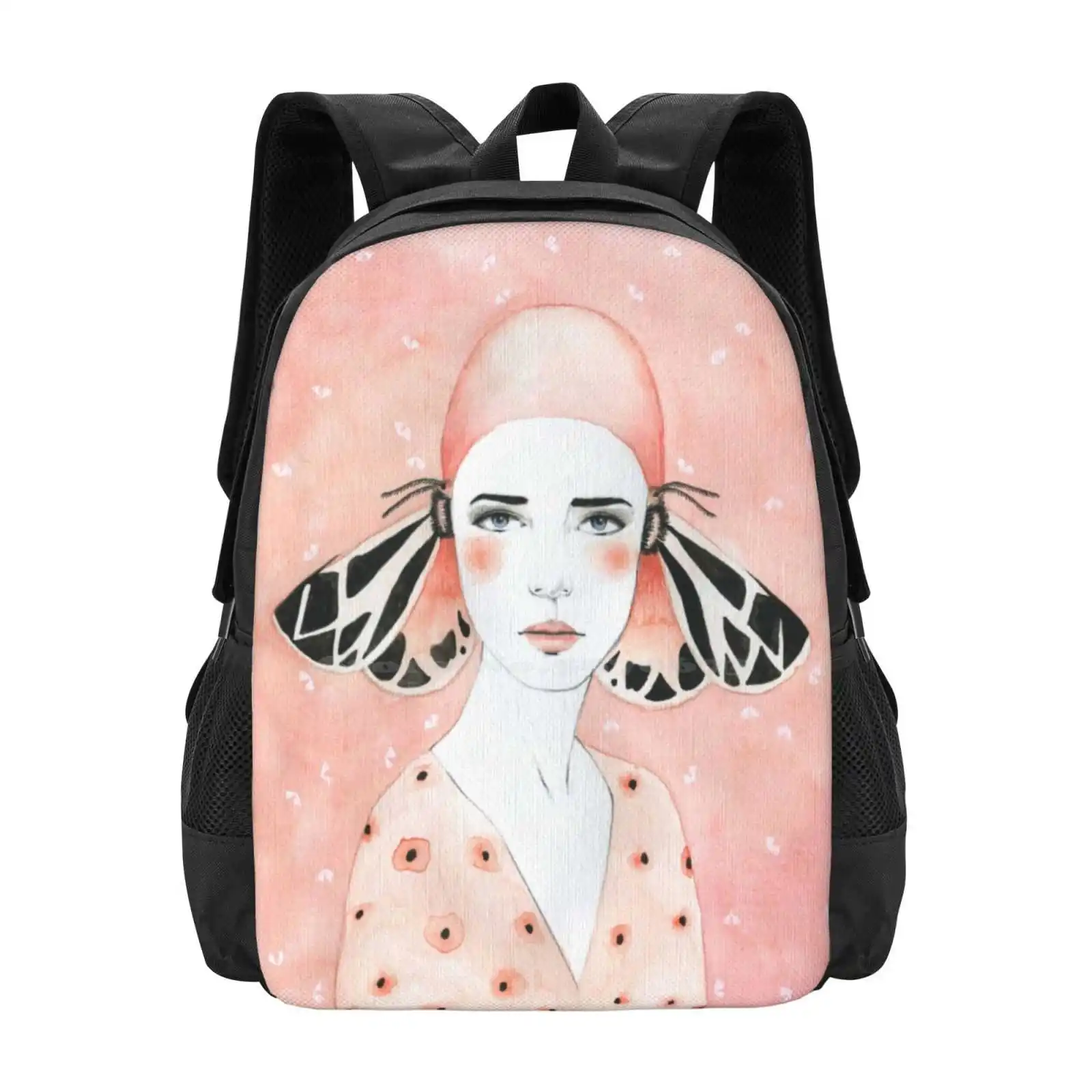 

Julie Backpacks For School Teenagers Girls Travel Bags Woman Moth Pink Dots