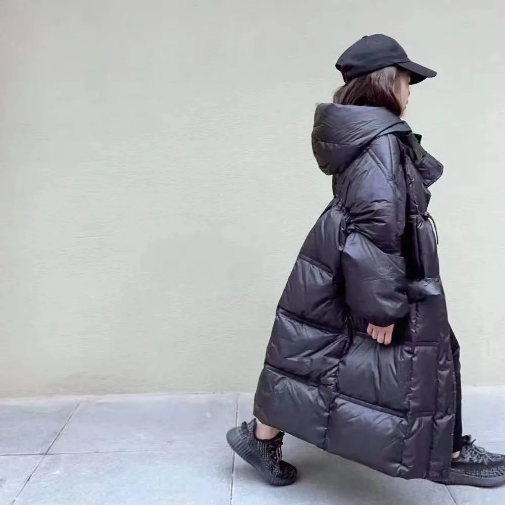 Черное стеганое хлопковое пальто для девочек новинка 2024 осенне-зимнее модное