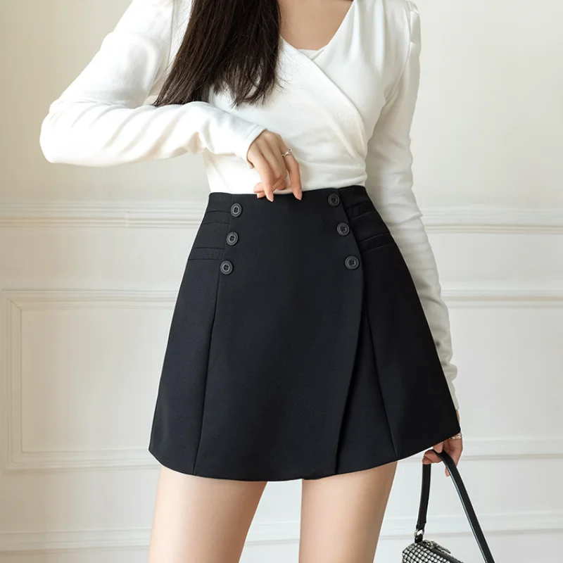 Breasted Suit A-line Womens Shorts Outer Wear 2023 Summer Culottes New High-waisted and Slimming Pantskirt Casual Wide-leg Pants