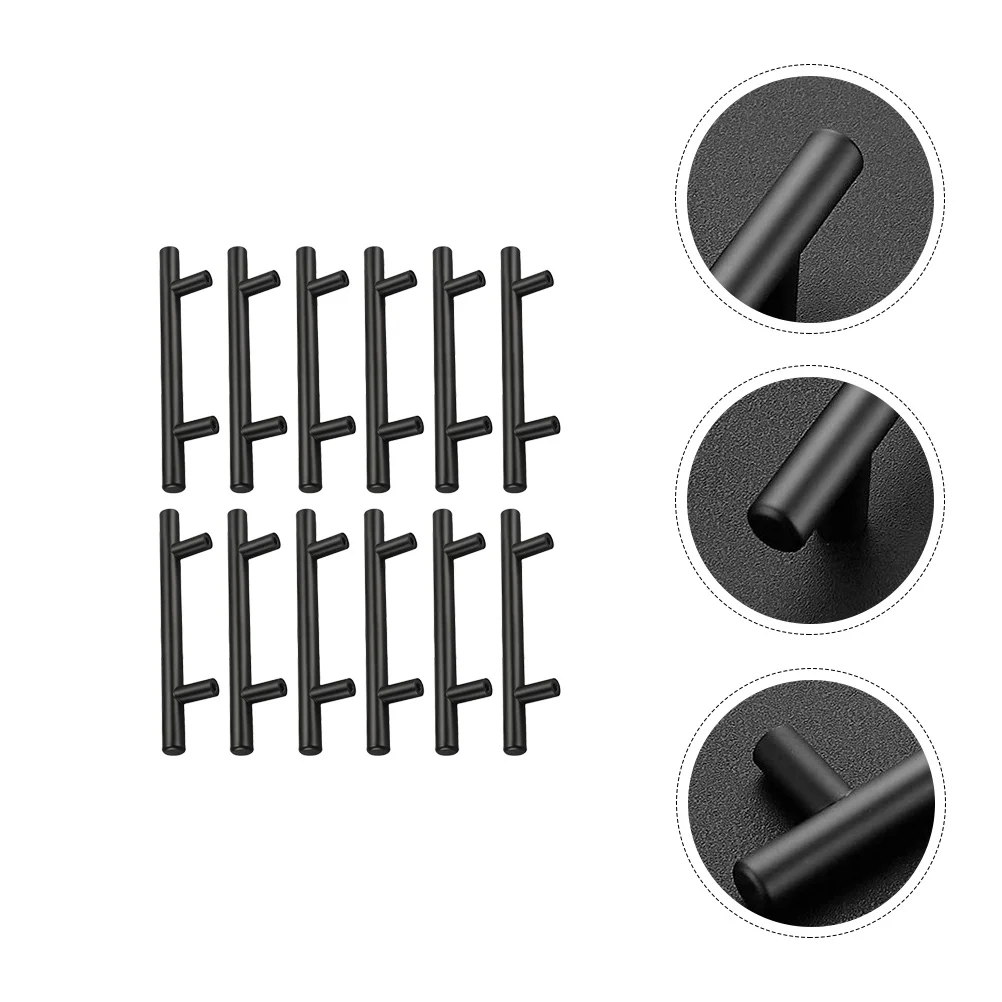 

12pcs Stainless Steel Kitchen Cabinet Handles Drawer Pulls Cupboard Handles T Bar Furniture for Bathroom Wardrobe Dresser Black