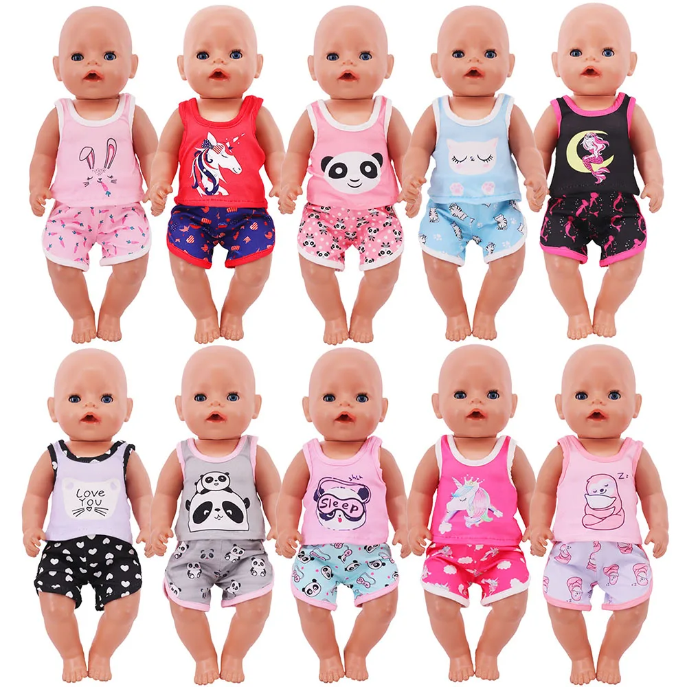 Kawaii Doll Clothes, Tops And Shorts For 18 Inch American&43 Cm Born Baby Generation Girl's DIY Toy Gift