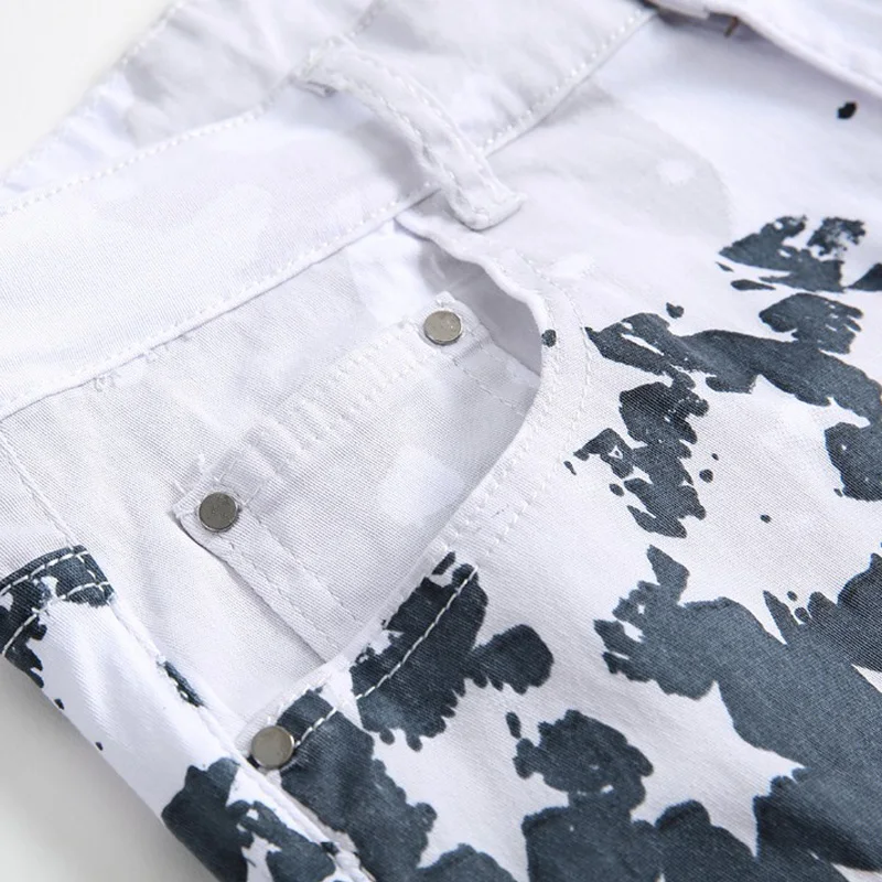 Men's White American Flag Printed Jeans High-elastic Slim Casual Five-pointed Star Red Strips Plus Size Trousers 41 42 43 44