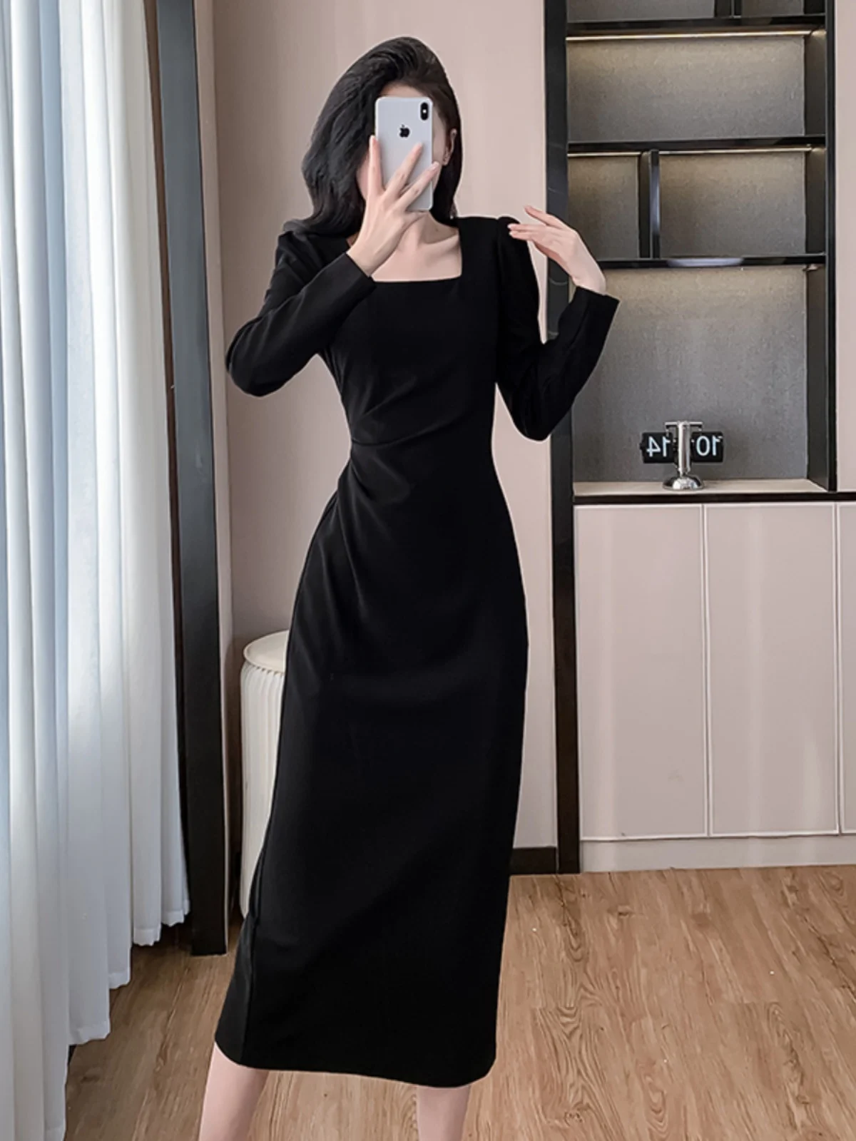 2024 новое элегантное платье с французским вырезом женское осенне-зимнее