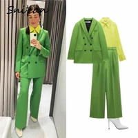 green women jacket turn down collar double breasted oversize basic office ladies blazer mujer with lining fashion spring outwear