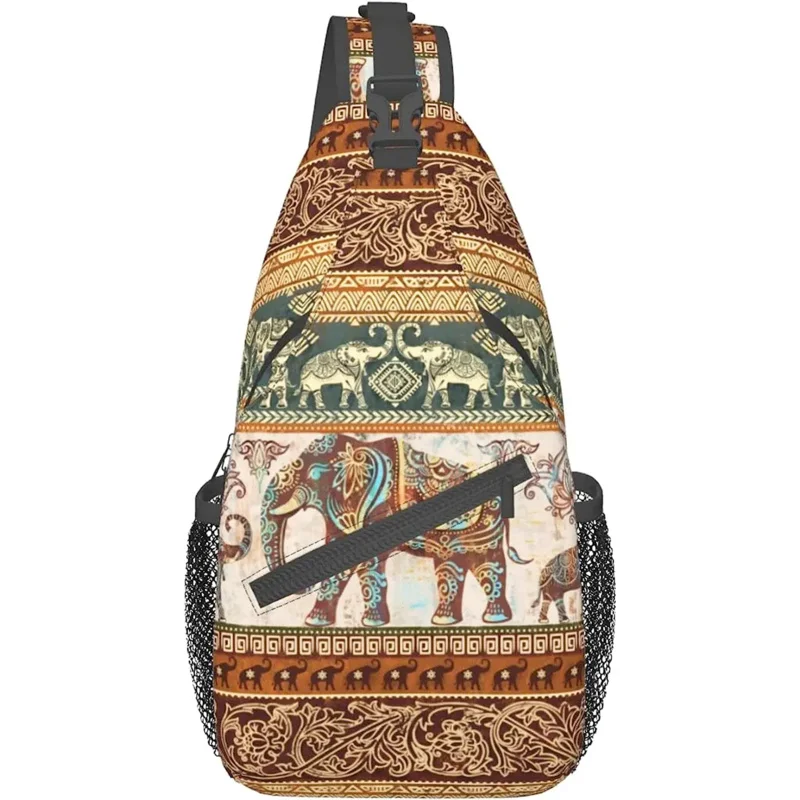 

Hippie Elephant Ethnic Pattern Sling Bag Crossbody Sling Backpack for Women Men Travel Hiking Daypack Chest Shoulder Bag