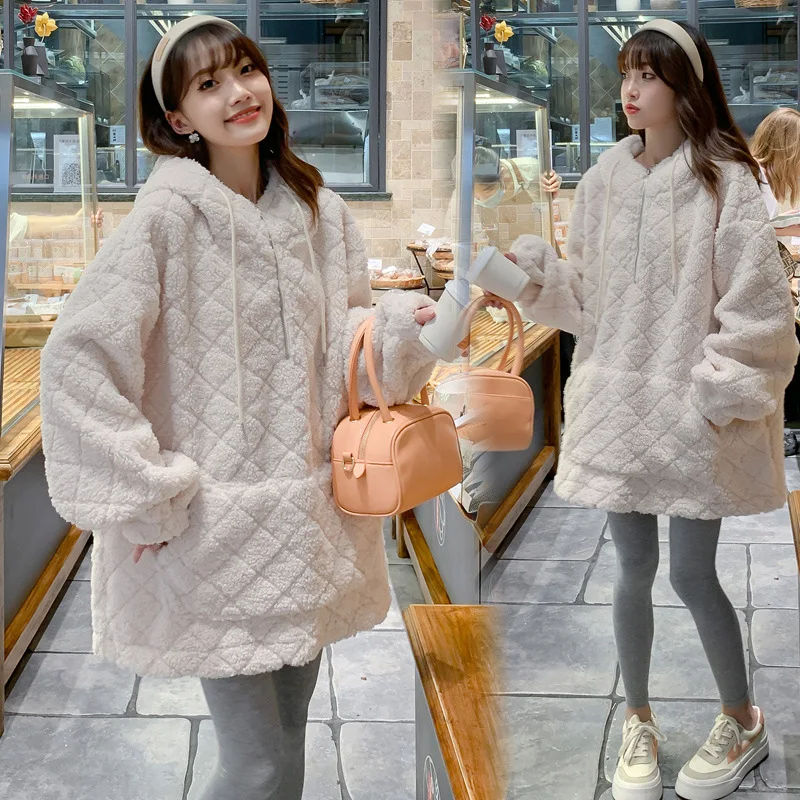 Maternity wear autumn winter  composite  embossed velvet large size loose maternity jacket coat 377831