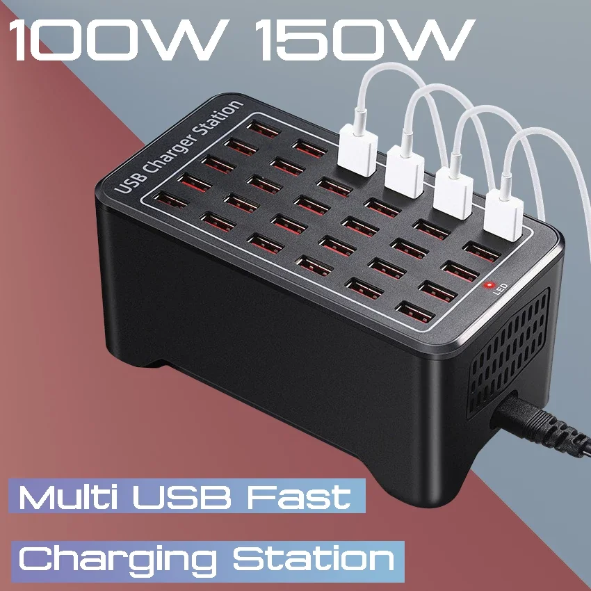 USB Charger Station 10 15 20 25 30 60 Ports 100W Universal Mobile Phone Quick Charging for iPhone iPad Samsung Huawei Xiaomi
