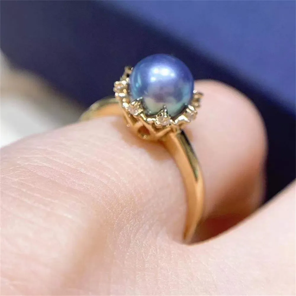 

DIY Pearl Accessories S925 Sterling Silver Jewelry K Gold Edition Pearl Ring Empty Holder Adjustment Fit 7-8mm Beads
