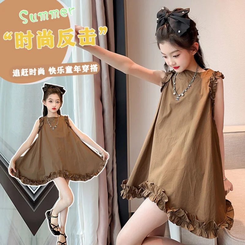 

Летние платья для девочек, 2023 хлопковое платье с кофейным кружевом, элегантное платье для девочек 4-16 лет, новые детские платья Lar Sige