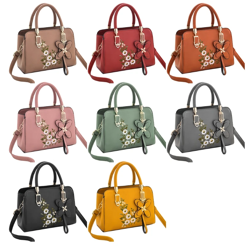 

Женская сумка через плечо из искусственной кожи, саквояж на плечо с верхней ручкой и регулируемыми ремешками с вышивкой, мессенджер