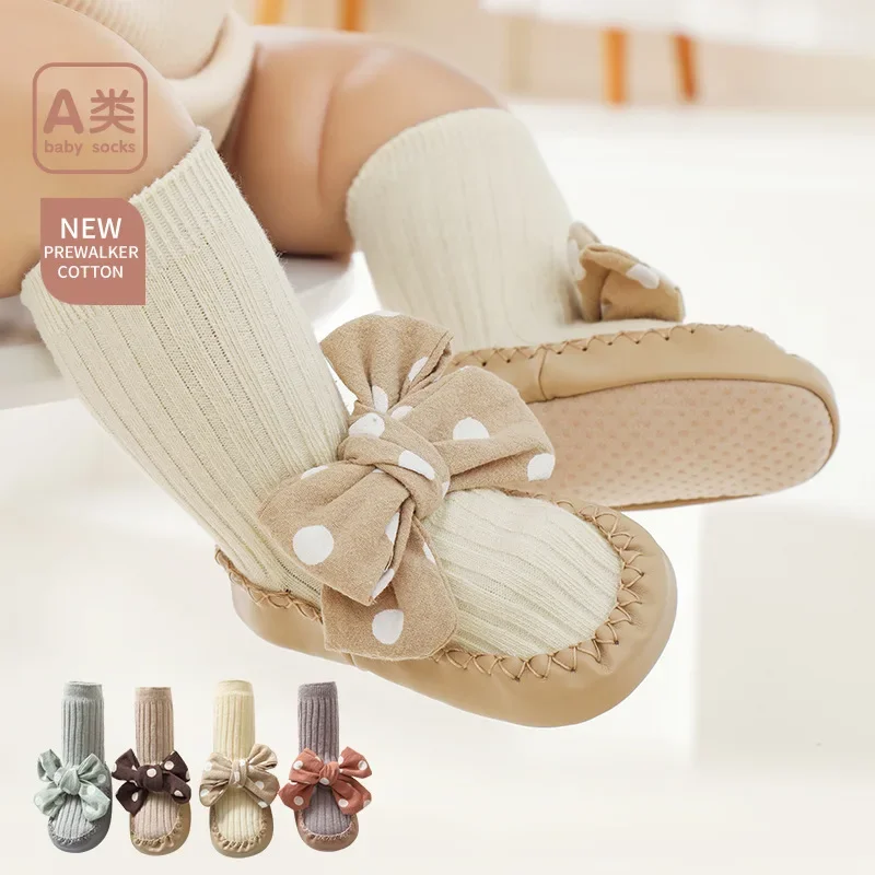 

Autumn Winter Baby Girls Socks Newborn Baby Bowknot Socks Infant Baby Socks Anti Slip Soft Cotton Floor Sock First Walker Shoes